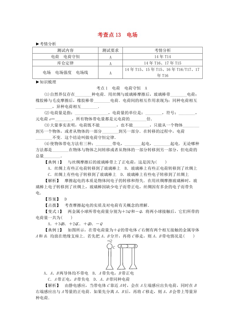 2019高考物理总复习 考查点13 电场考点解读学案.doc_第1页