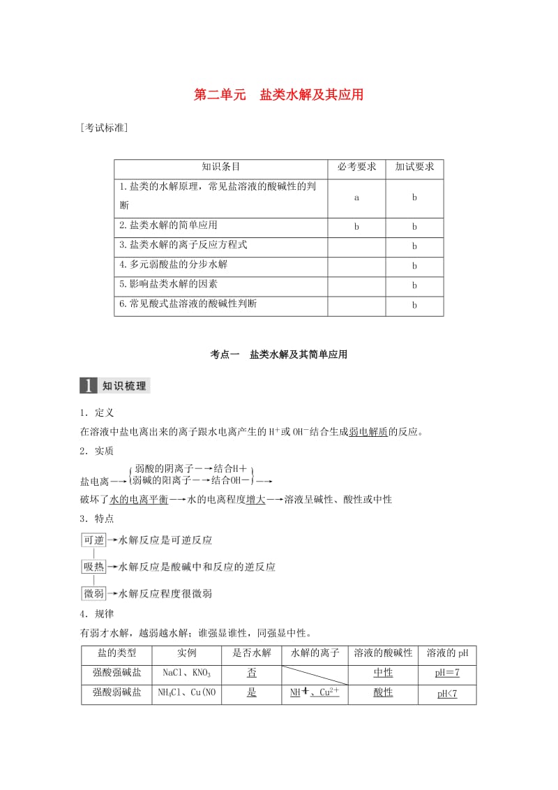 2019版高考化学大一轮复习专题9溶液中的离子反应第二单元盐类水解及其应用学案.doc_第1页