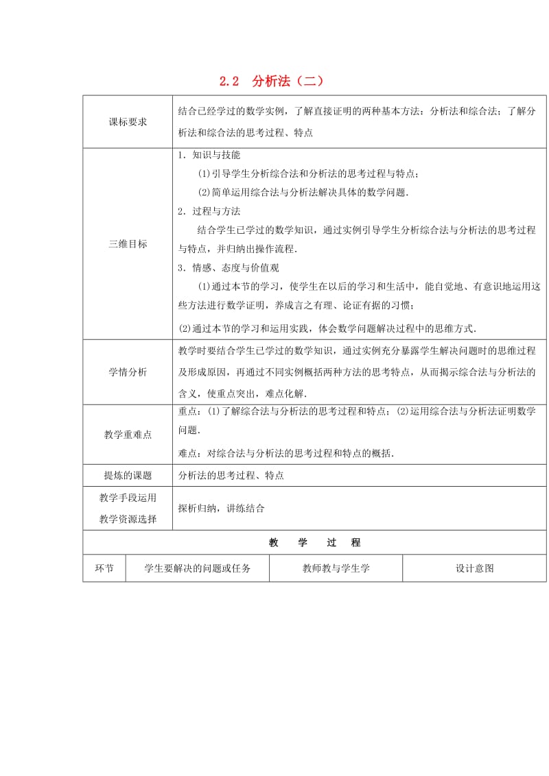 陕西省石泉县高中数学 第一章 推理与证明 1.2 综合法和分析法 1.2.2 分析法（二）教案 北师大版选修2-2.doc_第1页