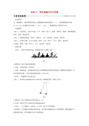 （浙江選考）2020版高考物理一輪復(fù)習(xí) 第12章 動量守恒定律 波粒二象性 原子結(jié)構(gòu)與原子核 實(shí)驗(yàn)17 探究碰撞中的不變量學(xué)案.doc