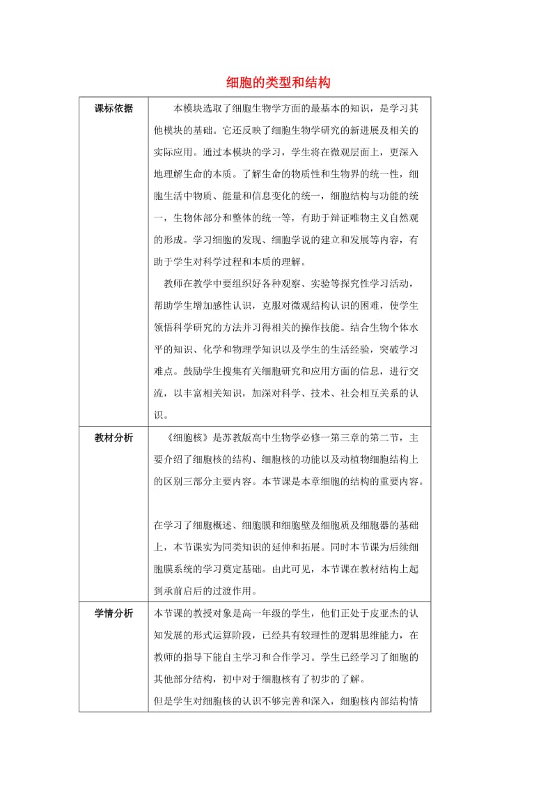 陕西省石泉县高中生物 第三章 细胞的基本结构 3.2 细胞的类型和结构（1）教案 新人教版必修1.doc_第1页