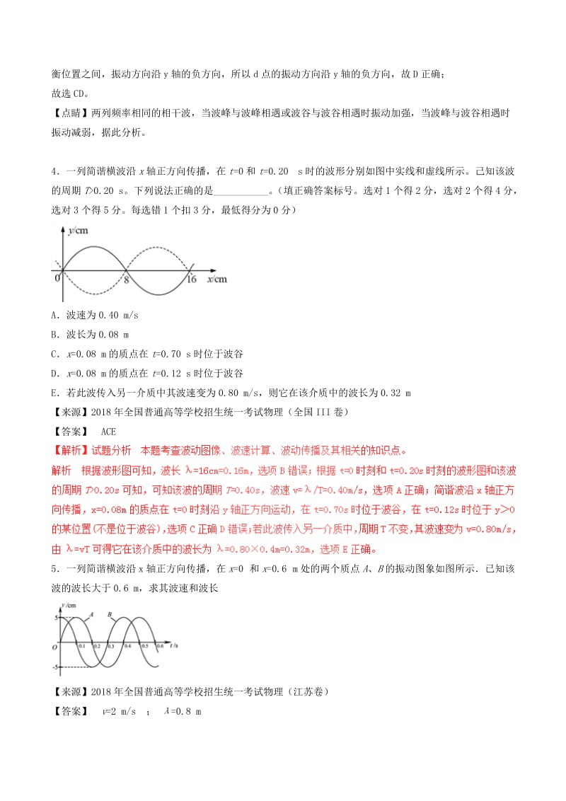 三年高考2016-2018高考物理试题分项版解析专题15机械振动和机械波含解析.doc_第3页