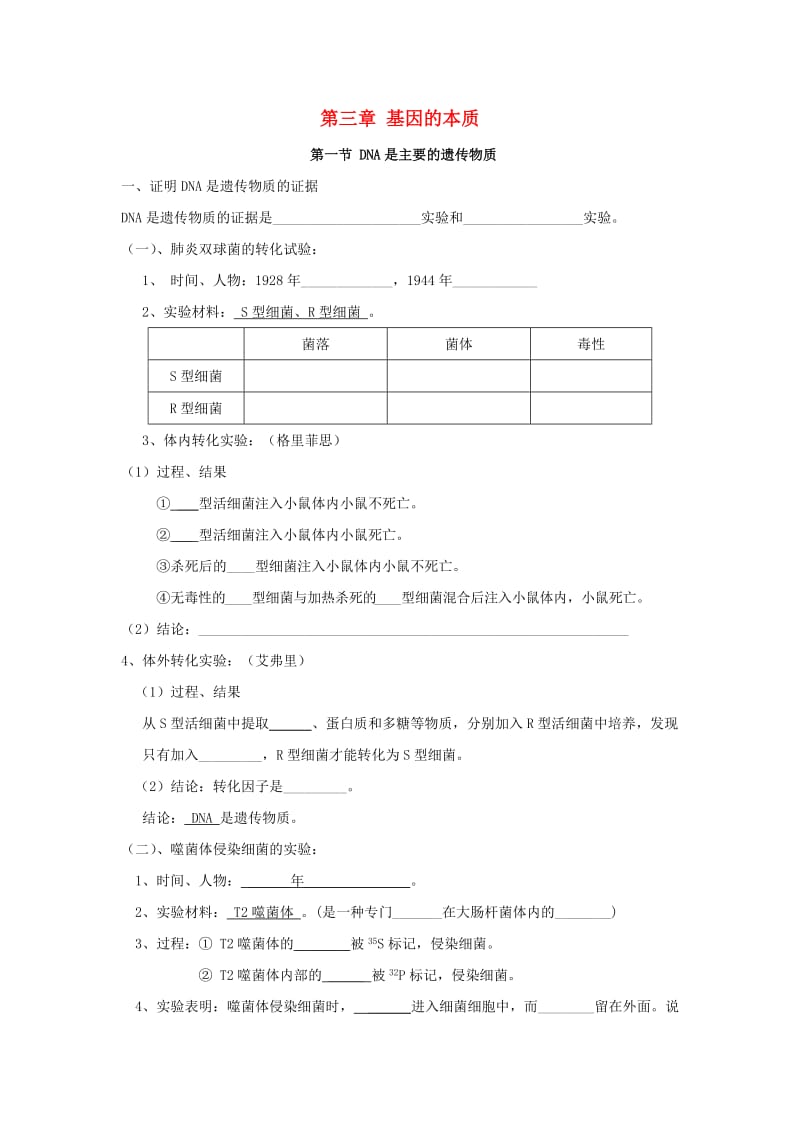 山东省沂水县高中生物 第三章 基因的本质知识点总结学案 新人教版必修2.doc_第1页