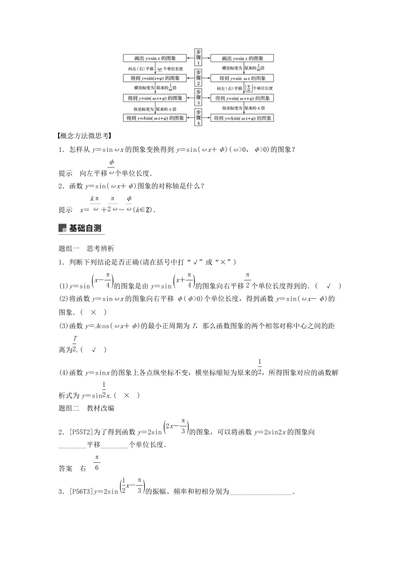 浙江专用2020版高考数学新增分大一轮复习第五章三角函数解三角形5.5函数y＝Asin(ωx＋φ)的图象及应用讲义含解析.docx_第2页