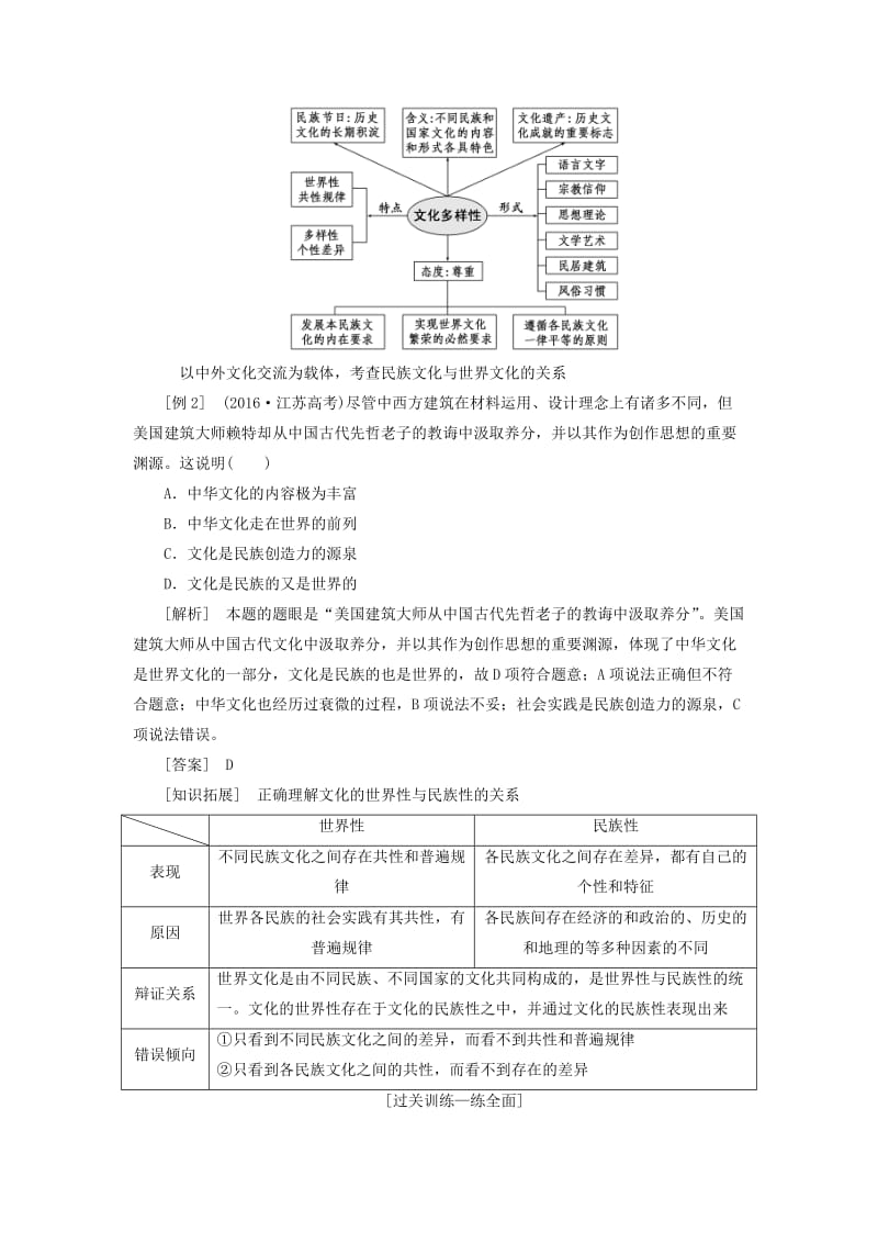 （江苏专版）2020版高考政治一轮复习 第二单元 文化传承与创新 第三课 文化的多样性与文化传播讲义 新人教版必修3.doc_第3页