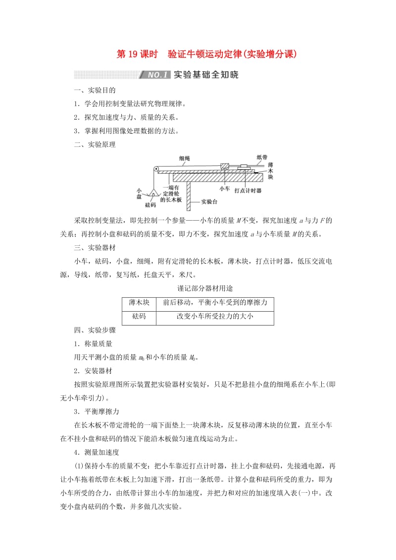 （通用版）2020版高考物理一轮复习 第三章 第19课时 验证牛顿运动定律（实验增分课）讲义（含解析）.doc_第1页