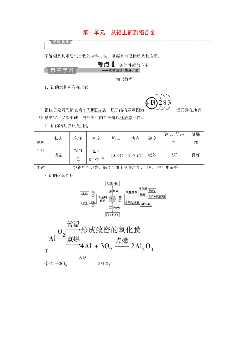 江苏专用2019版高考化学一轮复习专题3从矿物到基础材料1第一单元从铝土矿到铝合金教案.doc_第1页