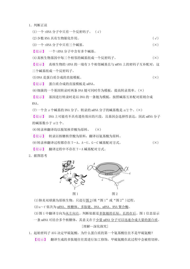 山东省2019高考生物 第6单元 遗传的分子基础（3）基因的表达导学案（含解析）新人教版必修2.doc_第3页