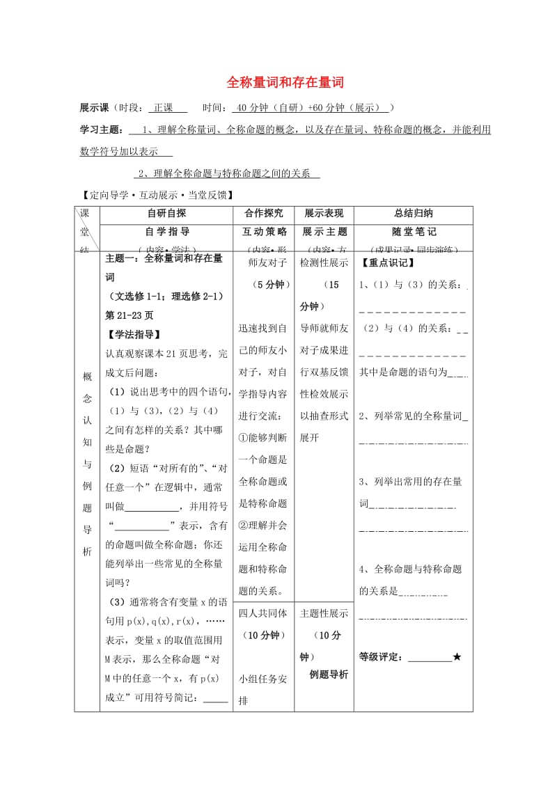 安徽省铜陵市高中数学 第一章《常用逻辑用语》全称量词和存在量词学案新人教A版选修2-1.doc_第1页