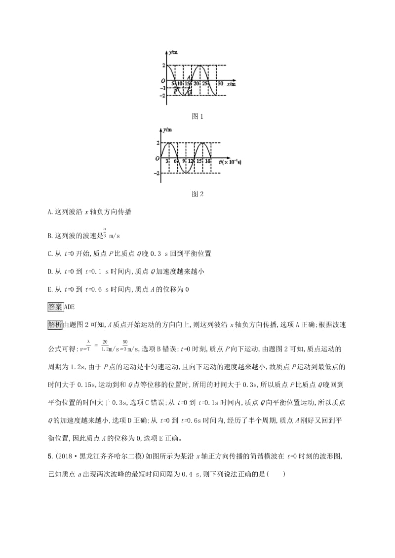 山东省2020版高考物理一轮复习单元质检十一机械振动和机械波新人教版.docx_第3页