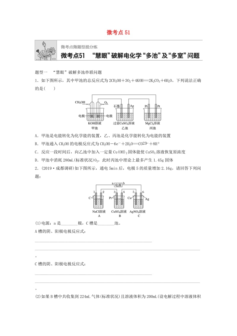 （鲁京津琼专用）2020年高考化学一轮复习 第六章 微考点51 练习.docx_第1页