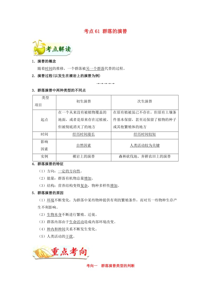 2019年高考生物 考点一遍过 考点61 群落的演替（含解析）.doc_第1页