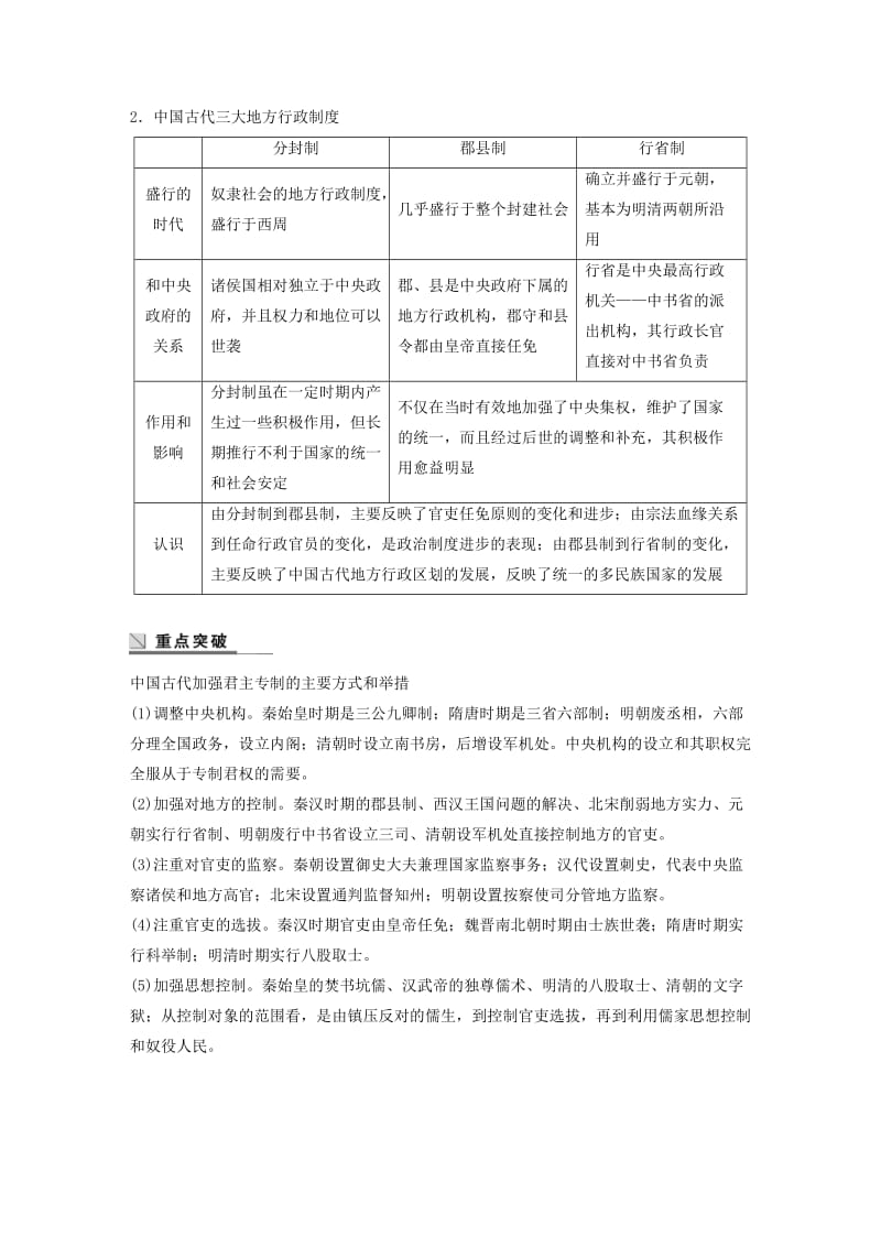 粤渝辽闽鲁京琼专用2018秋高中历史第一单元中国古代的中央集权制度单元学习总结教学案岳麓版必修1 .doc_第2页