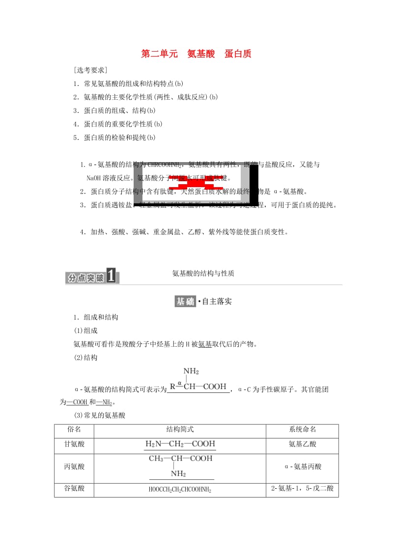 浙江专版2018年高中化学专题5生命活动的物质基础第二单元氨基酸蛋白质学案苏教版选修5 .doc_第1页