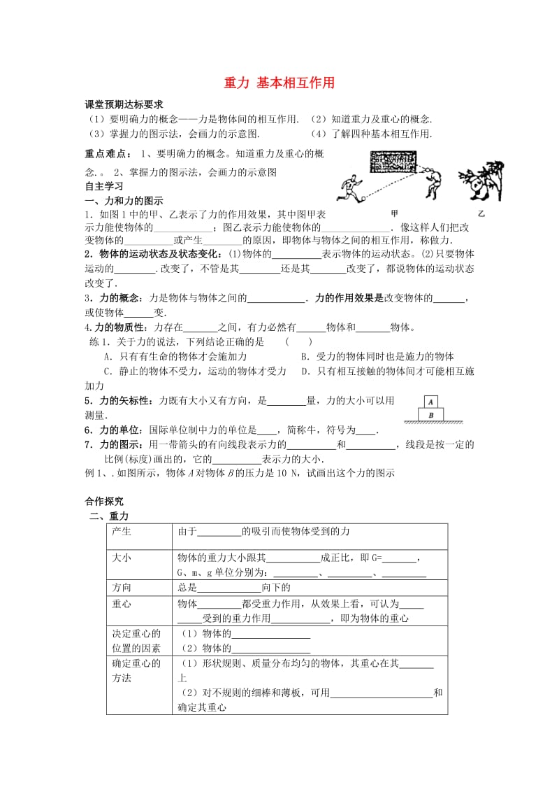 高中物理 第三章 相互作用 专题3.1 重力基本相互作用学案新人教版必修1.doc_第1页