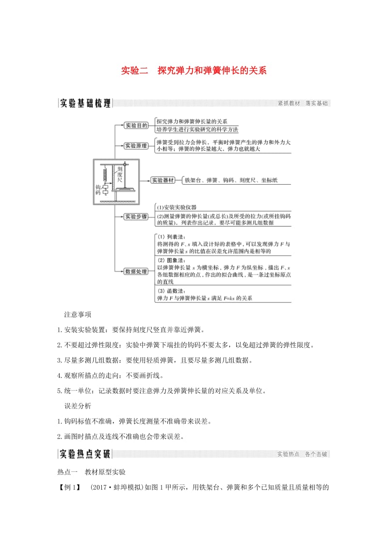 2019版高考物理总复习 第二章 相互作用 实验二 探究弹力和弹簧伸长的关系学案.doc_第1页