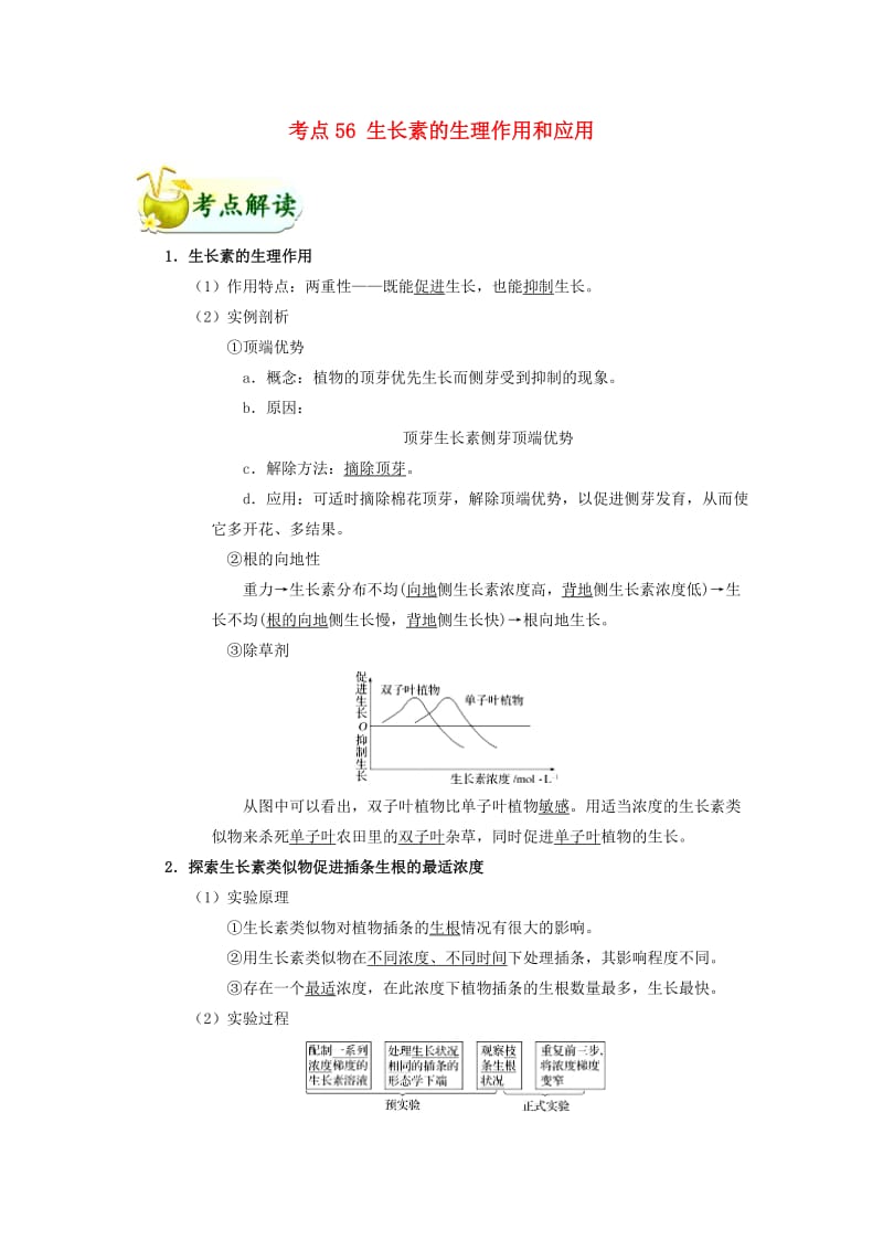 2019年高考生物 考点一遍过 考点56 生长素的生理作用和应用（含解析）.doc_第1页