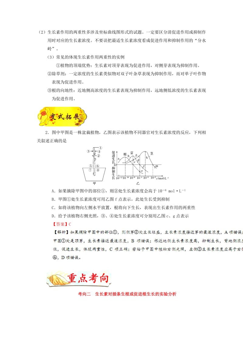 2019年高考生物 考点一遍过 考点56 生长素的生理作用和应用（含解析）.doc_第3页