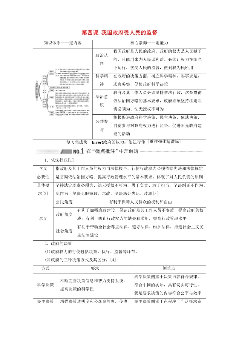 （通用版 ）2020版高考政治新设计一轮复习 第二模块 政治生活 第二单元 为人民服务的政府 第四课 我国政府受人民的监督讲义.doc_第1页