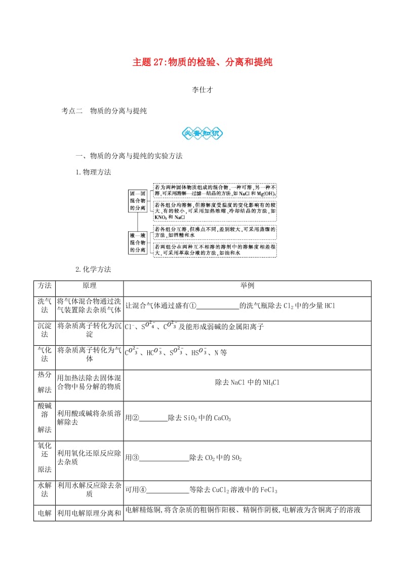 2019高考化学一轮复习 主题27 物质的检验、分离和提纯（3）（含解析）.doc_第1页