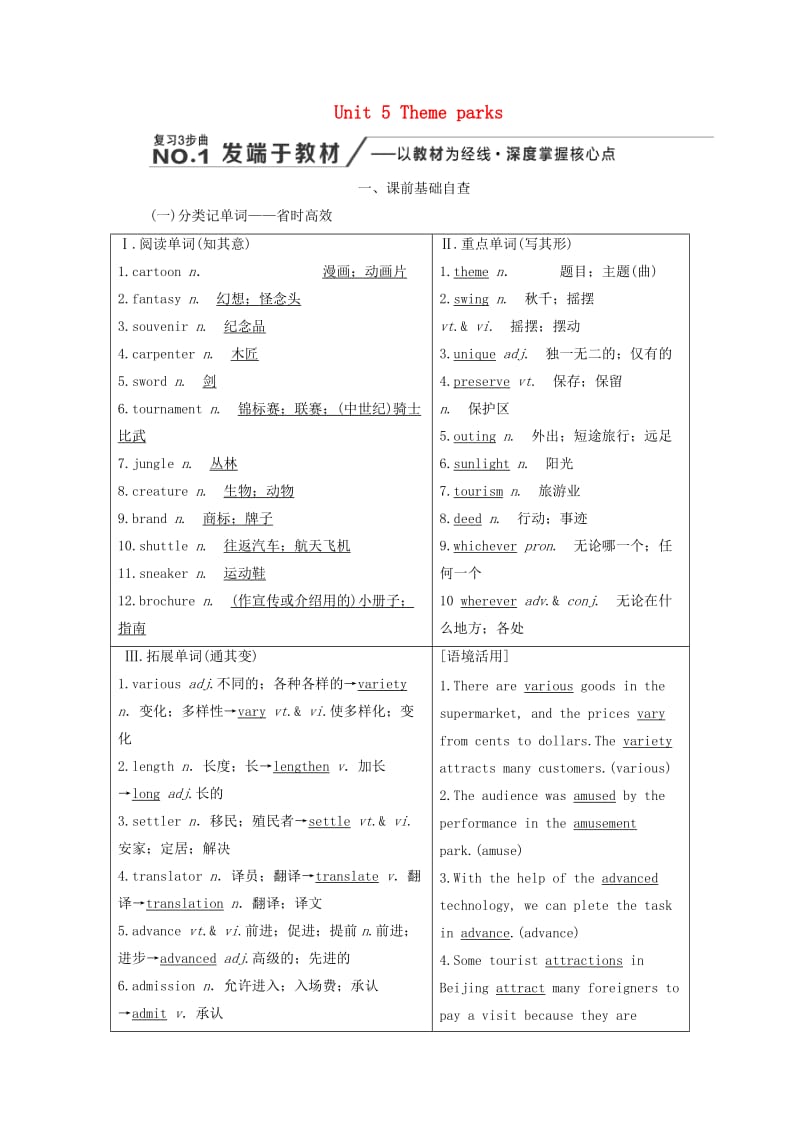 （新课改省份专用）2020高考英语大一轮复习 Unit 5 Theme parks教案（含解析）新人教版必修4.doc_第1页