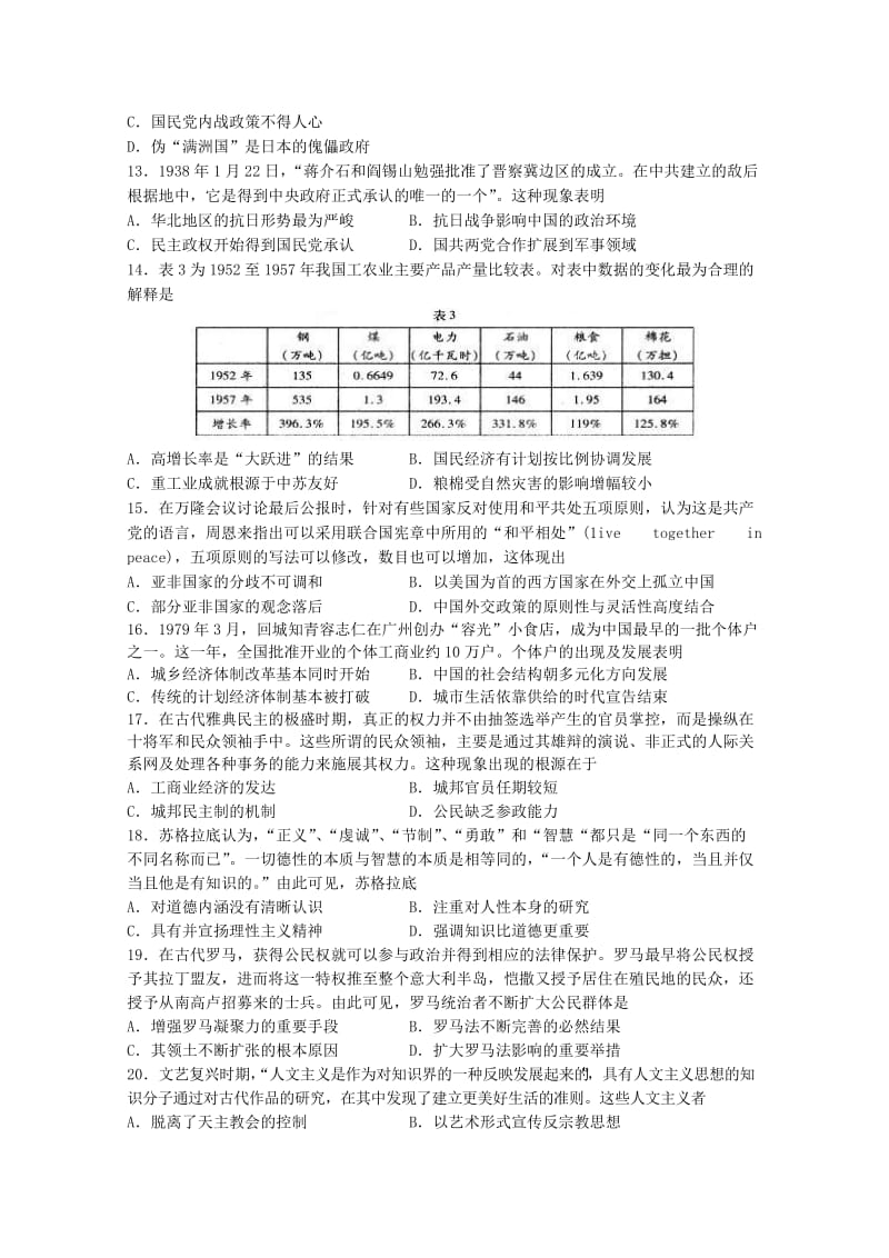 山东省济宁市2019届高三历史上学期期末考试试题.doc_第3页