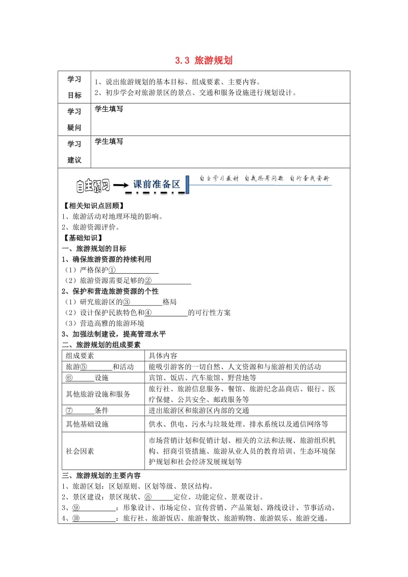 黑龙江省齐齐哈尔市高中地理 第三章 旅游规划 3.3 旅游规划领学案湘教版选修3.doc_第1页