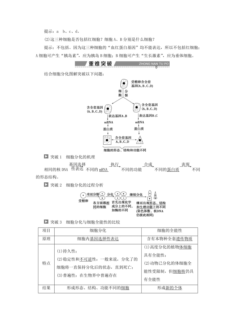 2019高考生物一轮复习 第14讲 细胞的分化、衰老、凋亡及癌变教案 新人教版必修1.doc_第2页