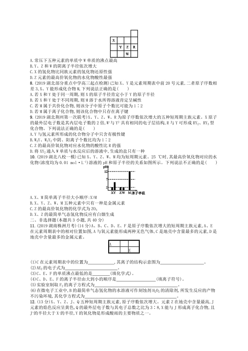 （江苏专用）2020高考化学一轮复习 课时规范练15 元素周期表元素周期律.docx_第2页