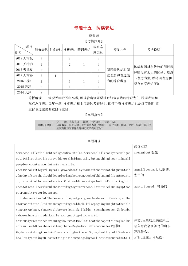 天津市2020年高考英语总复习 专题十五 阅读表达学案（含解析）.docx_第1页