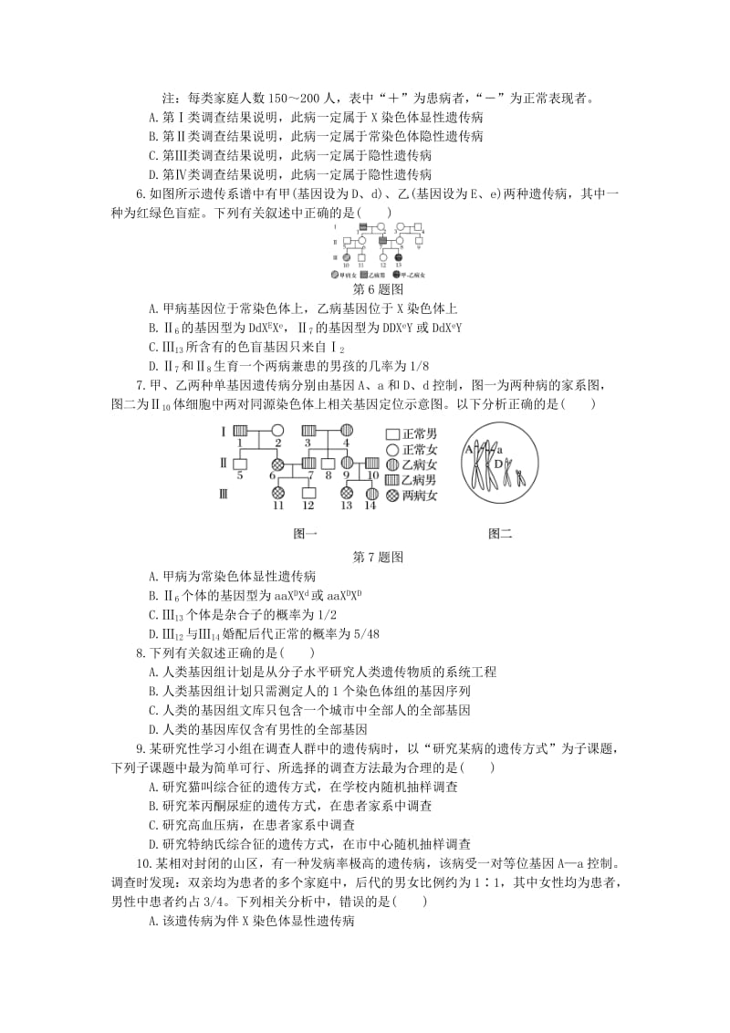 （江苏专用）2019年高考生物一轮总复习 课时作业（十九）人类遗传病.doc_第2页