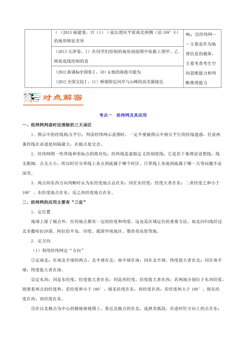 2019年高考地理 高频考点解密 专题01 经纬网和地图.doc_第2页