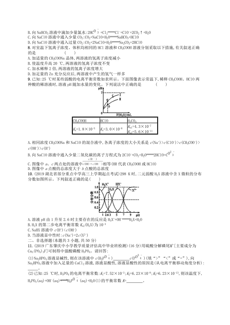 （江苏专用）2020高考化学一轮复习 课时规范练22 弱电解质的电离平衡.docx_第2页