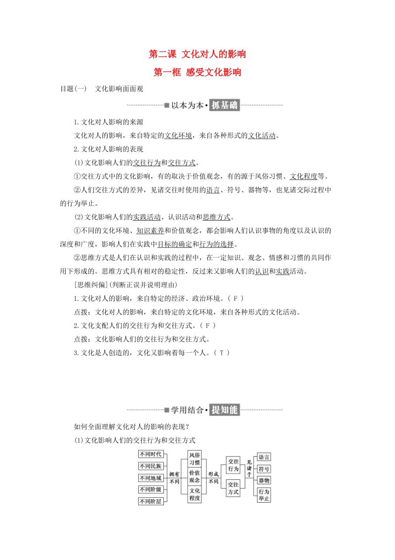 （浙江专版）2019年高中政治 第一单元 文化与生活 第二课 文化对人的影响 第一框 感受文化影响讲义 新人教版必修3.doc_第1页