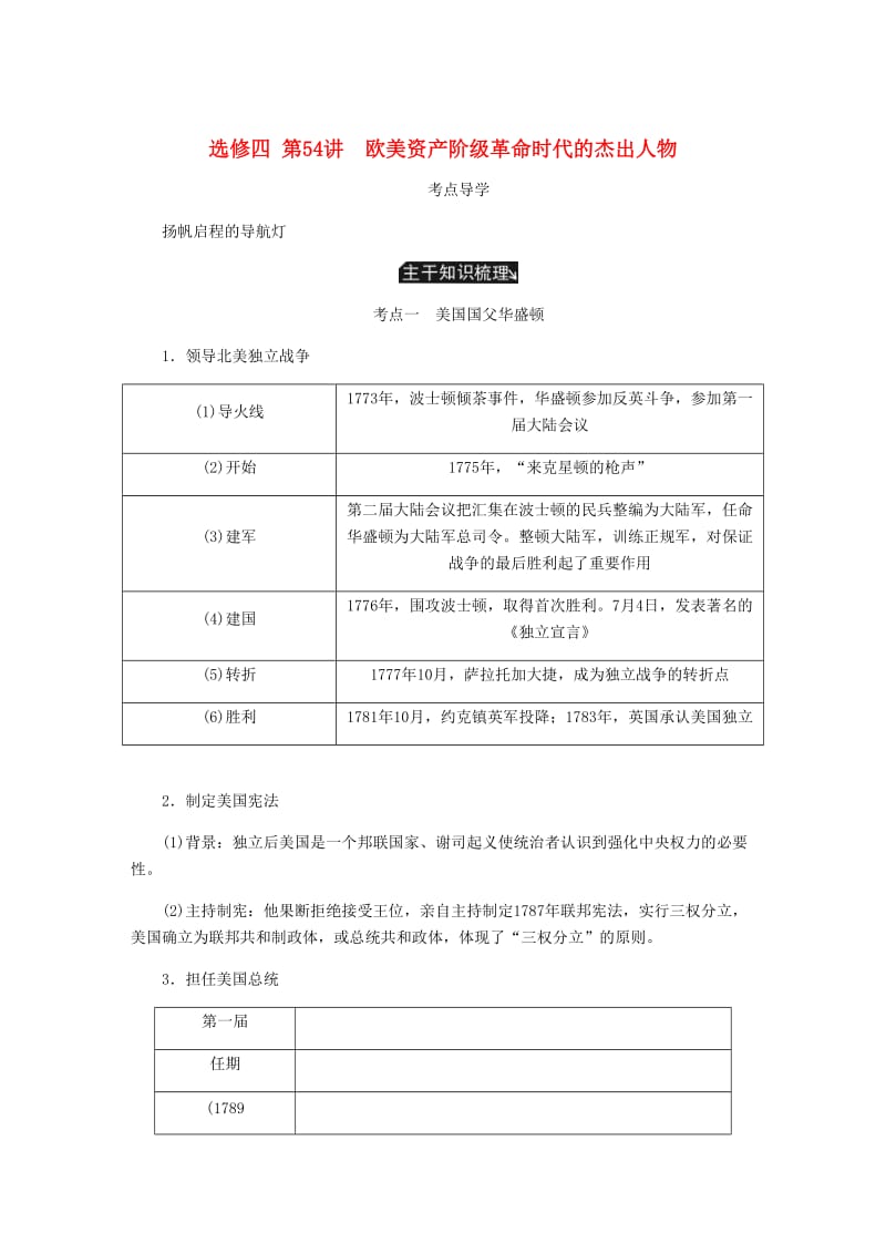 （江苏专版）2019年高考历史总复习 第54讲 欧美资产阶级革命时代的杰出人物教程讲义（选修四 中外历史人物评说）.doc_第1页