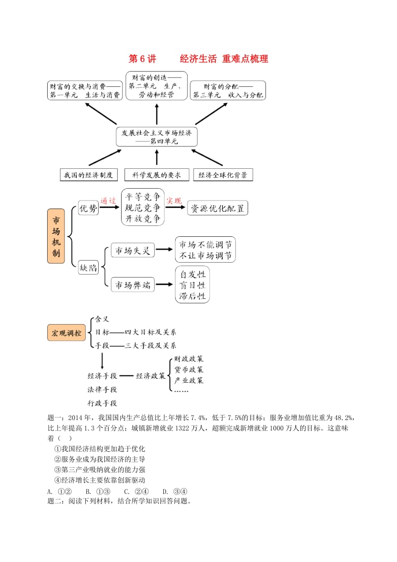 （通用版）江苏省大丰市2018年高考政治第一轮总复习 第6讲 经济生活重难点梳理讲义.doc_第1页