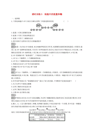 （浙江專用）2020版高考生物大一輪復(fù)習(xí) 第三部分 細(xì)胞的代謝 課時訓(xùn)練5 細(xì)胞中的能量和酶.docx