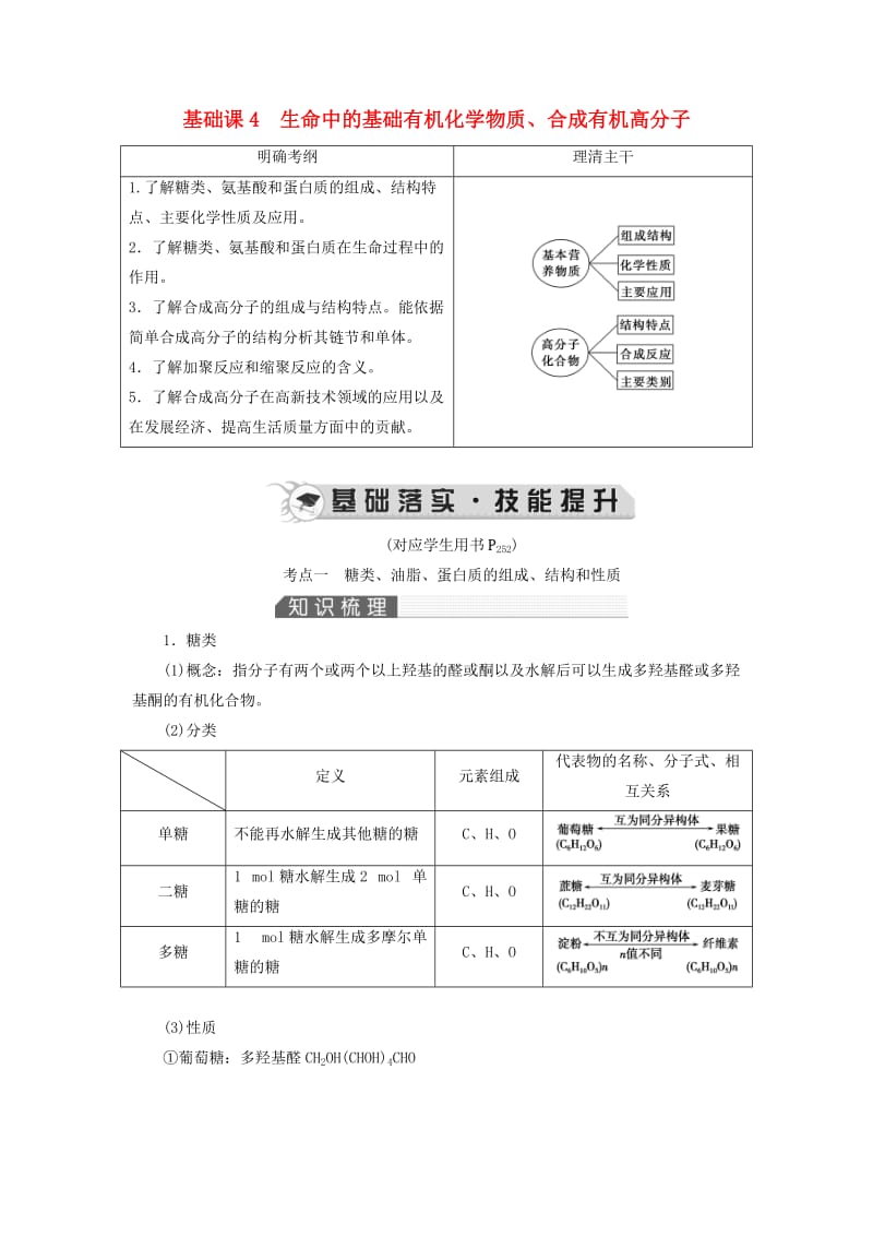 2019高考化学一轮复习 第12章 有机化学基础 基础课4 生命中的基础有机化学教案.doc_第1页