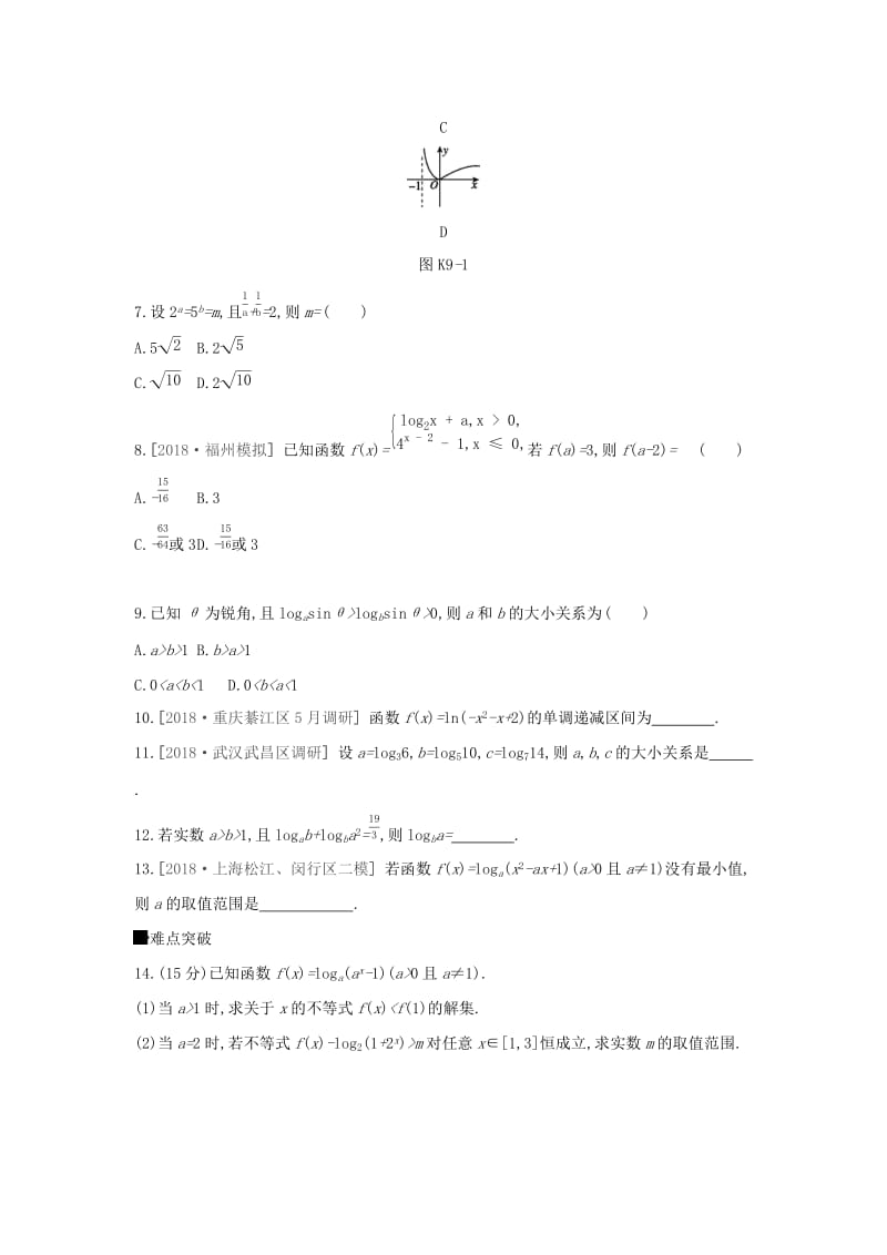 2019届高考数学二轮复习 查漏补缺课时练习（九）第9讲 对数与对数函数 文.docx_第2页