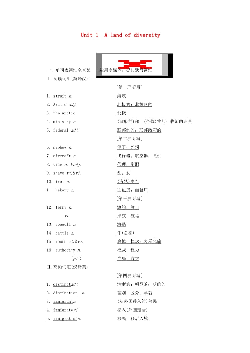 浙江专版2020版高考英语一轮复习Unit1Alandofdiversity讲义新人教版选修8 .doc_第1页