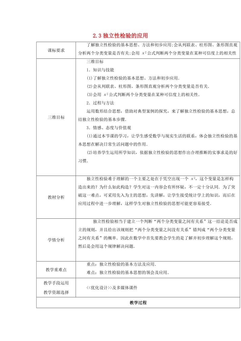 陕西省石泉县高中数学 第三章 统计案例 3.2.3 独立性检验的应用教案 北师大版选修2-3.doc_第1页