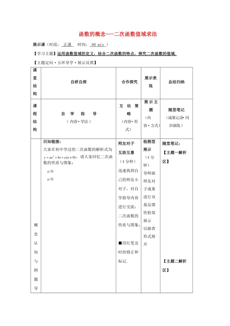 安徽省铜陵市高中数学 第一章《集合与函数的概念》函数的概念---二次函数值域求法学案新人教A版必修1.doc_第1页