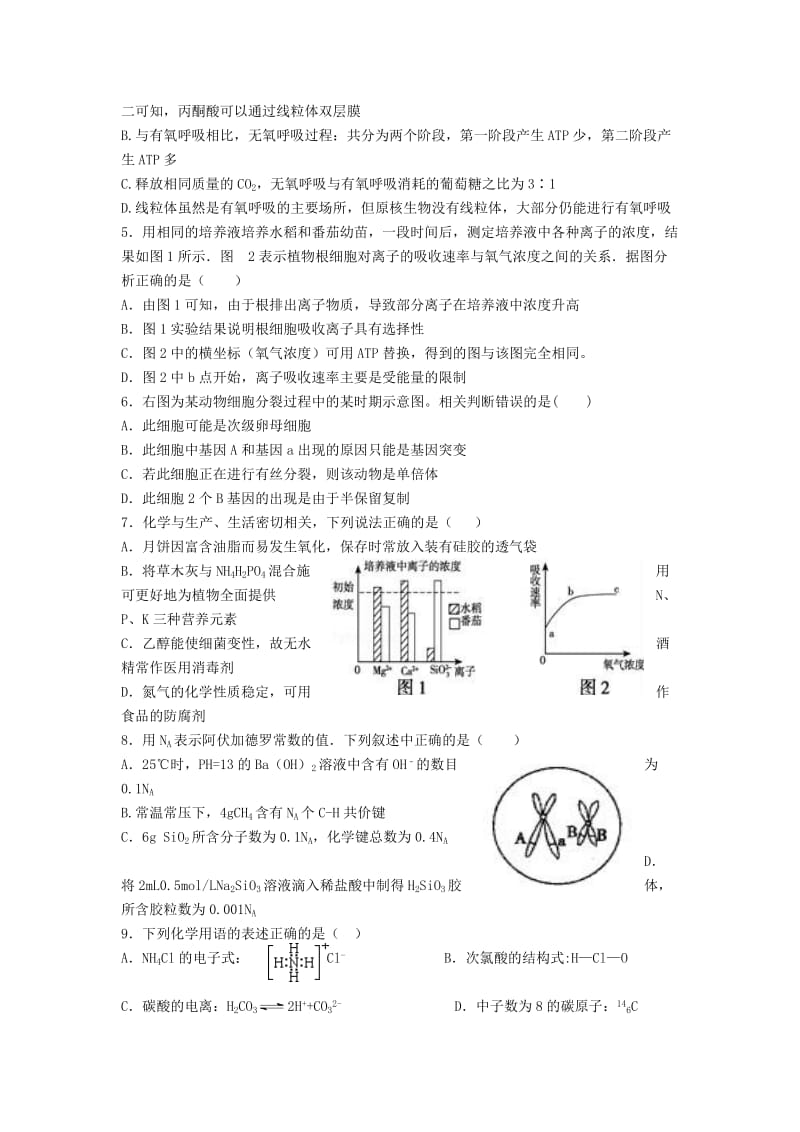 2019年高三理综上学期期末考试试题.doc_第2页