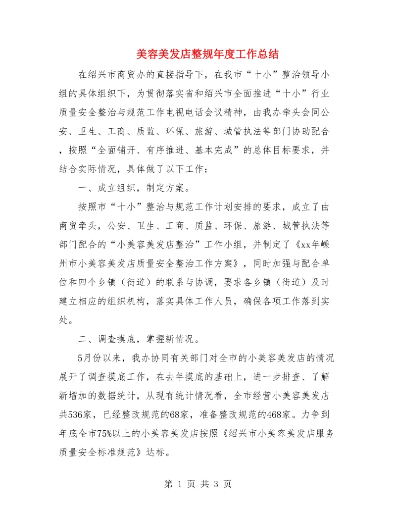 美容美发店整规年度工作总结.doc_第1页