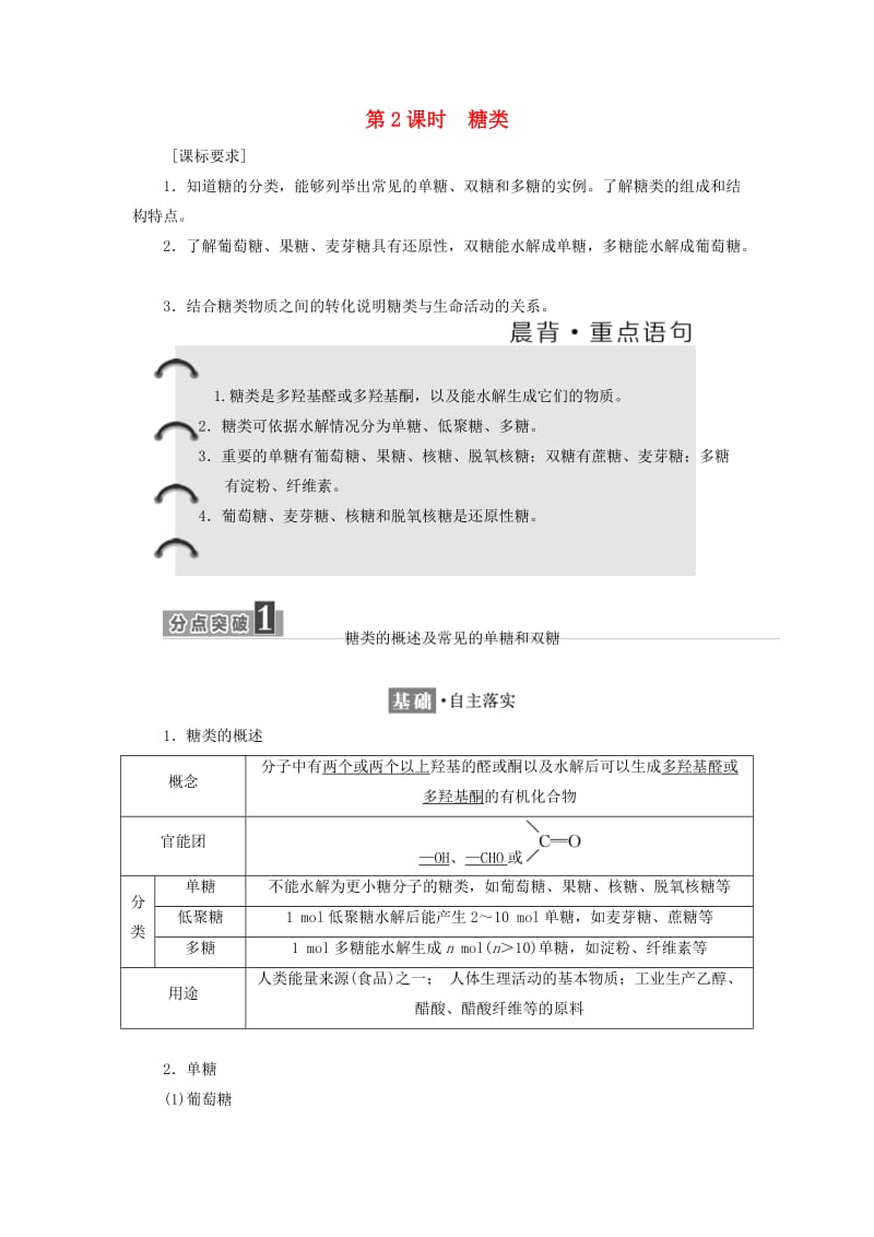 2018-2019学年高中化学 第二章 官能团与有机化学反应 烃的衍生物 2.3.2 糖类学案 鲁科版选修5.docx_第1页