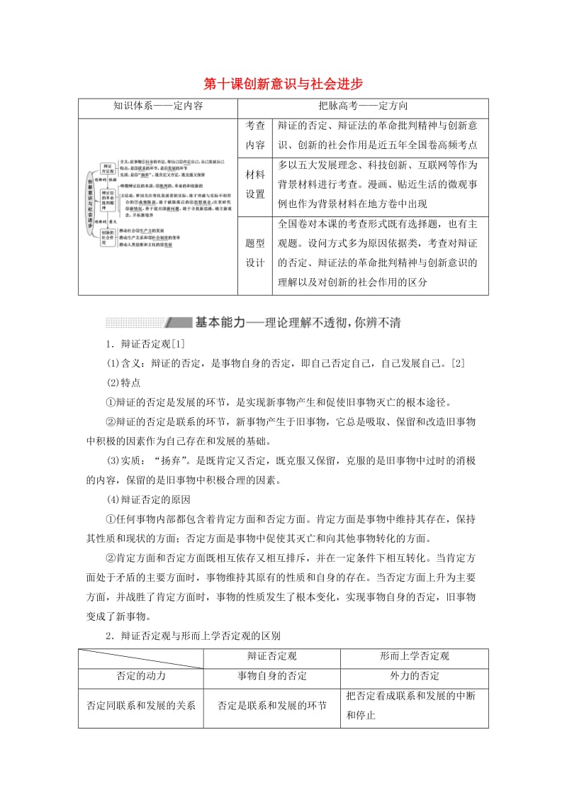 （新课改省份专用）2020高考政治一轮复习 第四模块 第三单元 思想方法与创新意识 第十课 创新意识与社会进步讲义（含解析）.doc_第1页