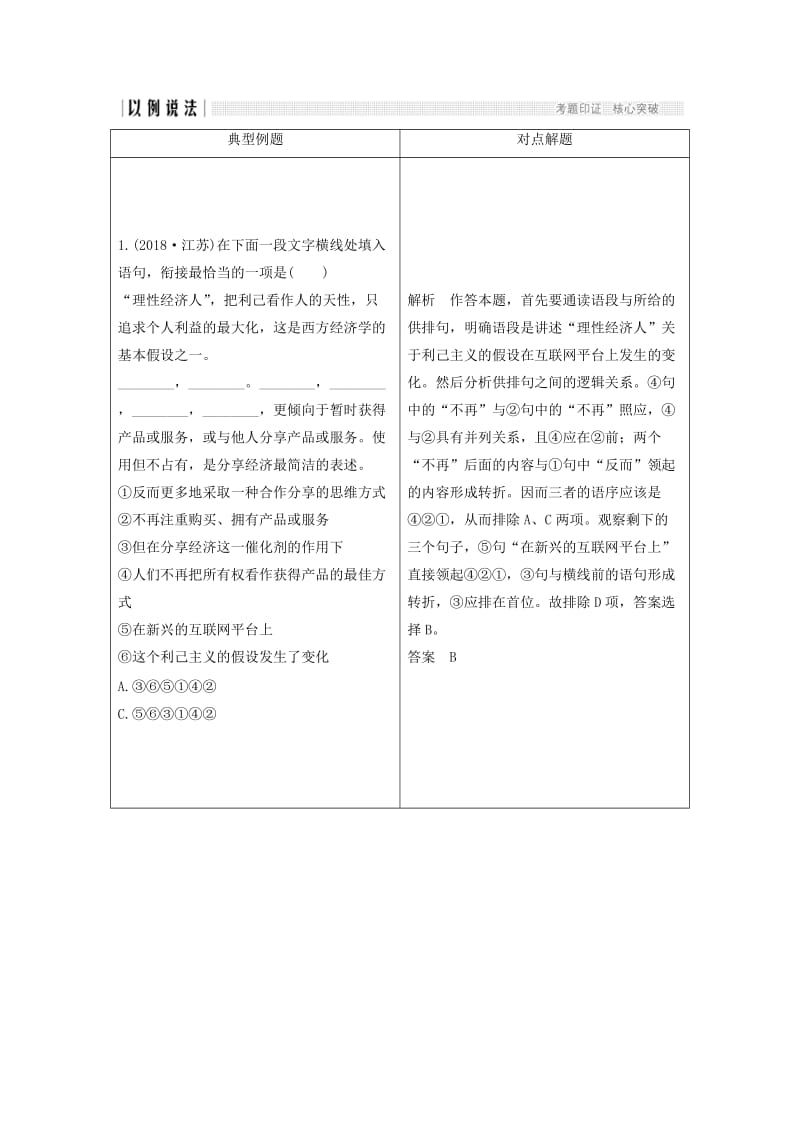 （江苏专用）2019高考语文二轮培优 第一部分 语言文字运用 技法提分点4 语言衔接连贯正确排列句序.doc_第2页