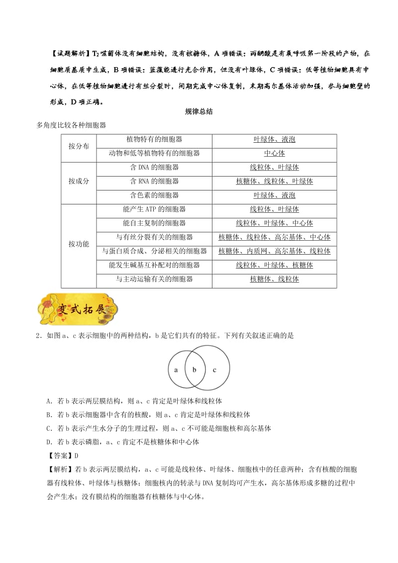 2019年高考生物 考点一遍过 专题10 细胞器的结构和功能.doc_第2页