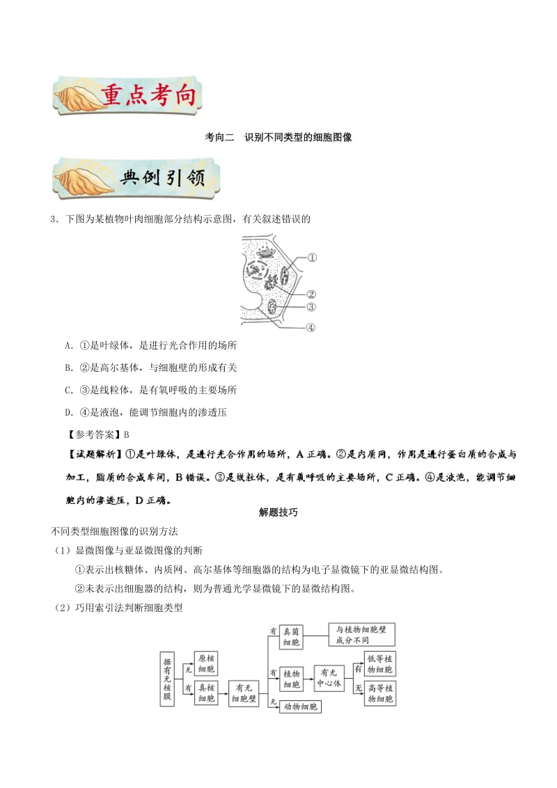 2019年高考生物 考点一遍过 专题10 细胞器的结构和功能.doc_第3页