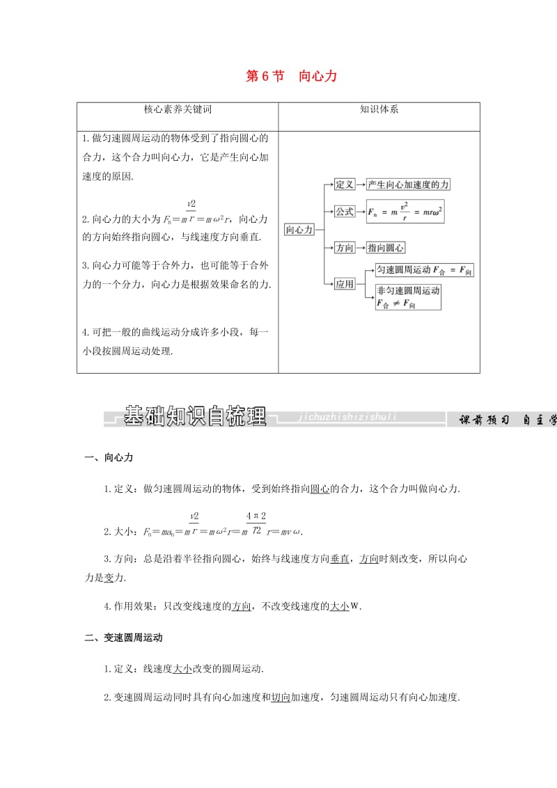 2018-2019学年高中物理 第五章 曲线运动 第6节 向心力学案 新人教版必修2.docx_第1页